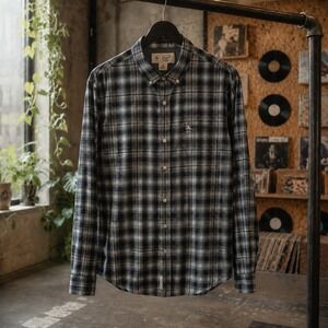 Penguin by Munsingwear Medium Black/Gray/Blue Plaid Button-Down Shirt